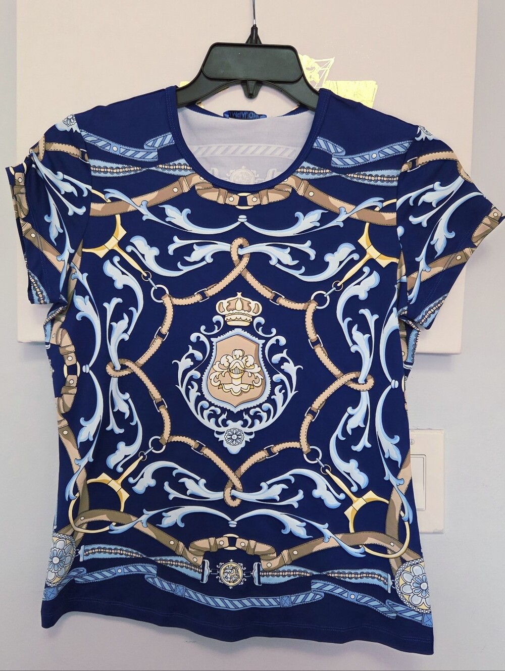J Mclauglin Catalina Cloth Cap Sleeve Equestrian Print Top Size M